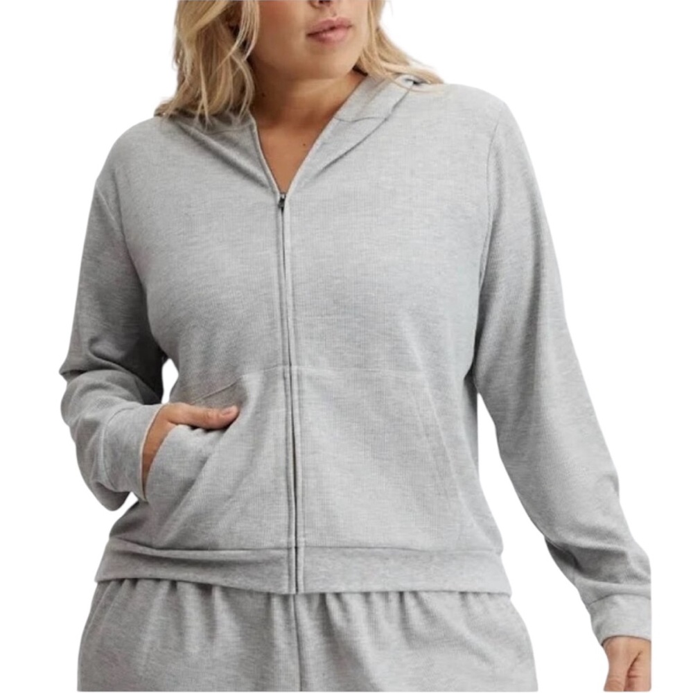 FABLETICS women's plus size 4X waffle knit gray zip up workout hoodie jacket